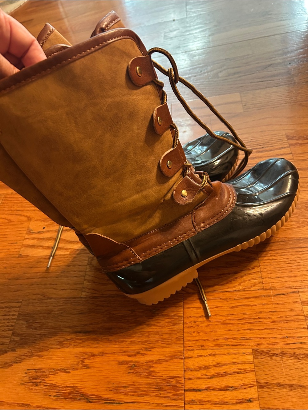 Women's Brown Lace-Up Duck Boots - Brown
